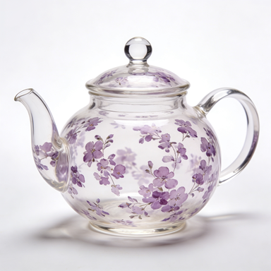 Purple Floral Glass Teapot