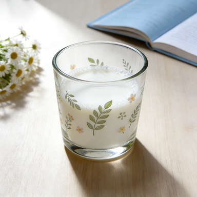 Minimalist Green Leaf & Mini Floral Glass Tumbler