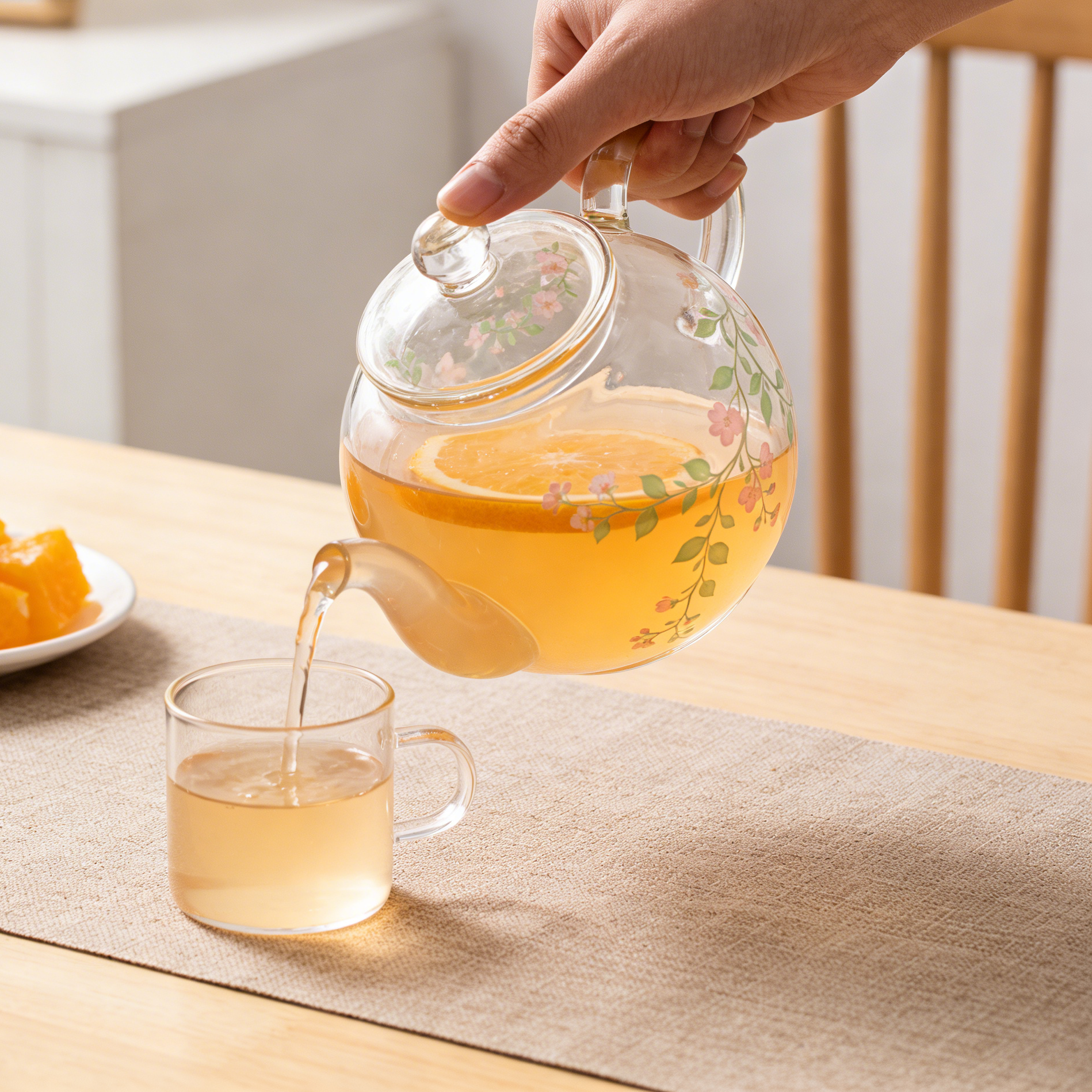 Pink & Green Floral Glass Teapot