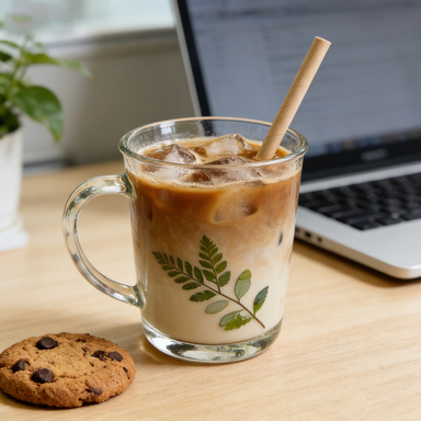 Glass Mug with Pressed Leaf Design