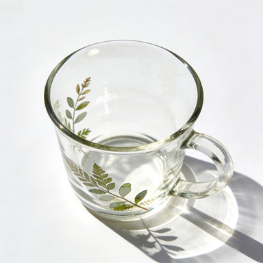 Glass Mug with Pressed Leaf Design