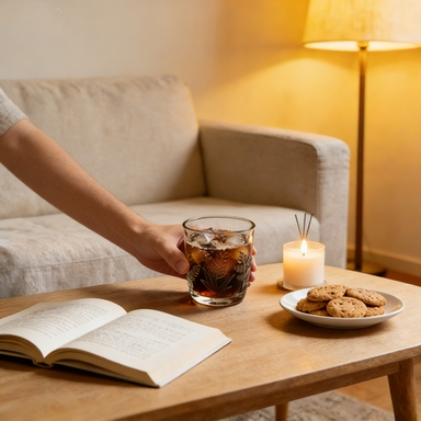 Clear Glass Tumbler with Embossed Fern Motif