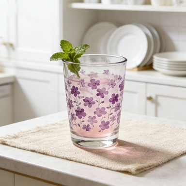 Purple Floral Print Glass Tumbler