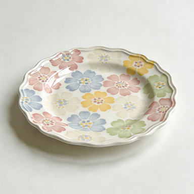 Vintage Flower Print Ruffled Edge Plate