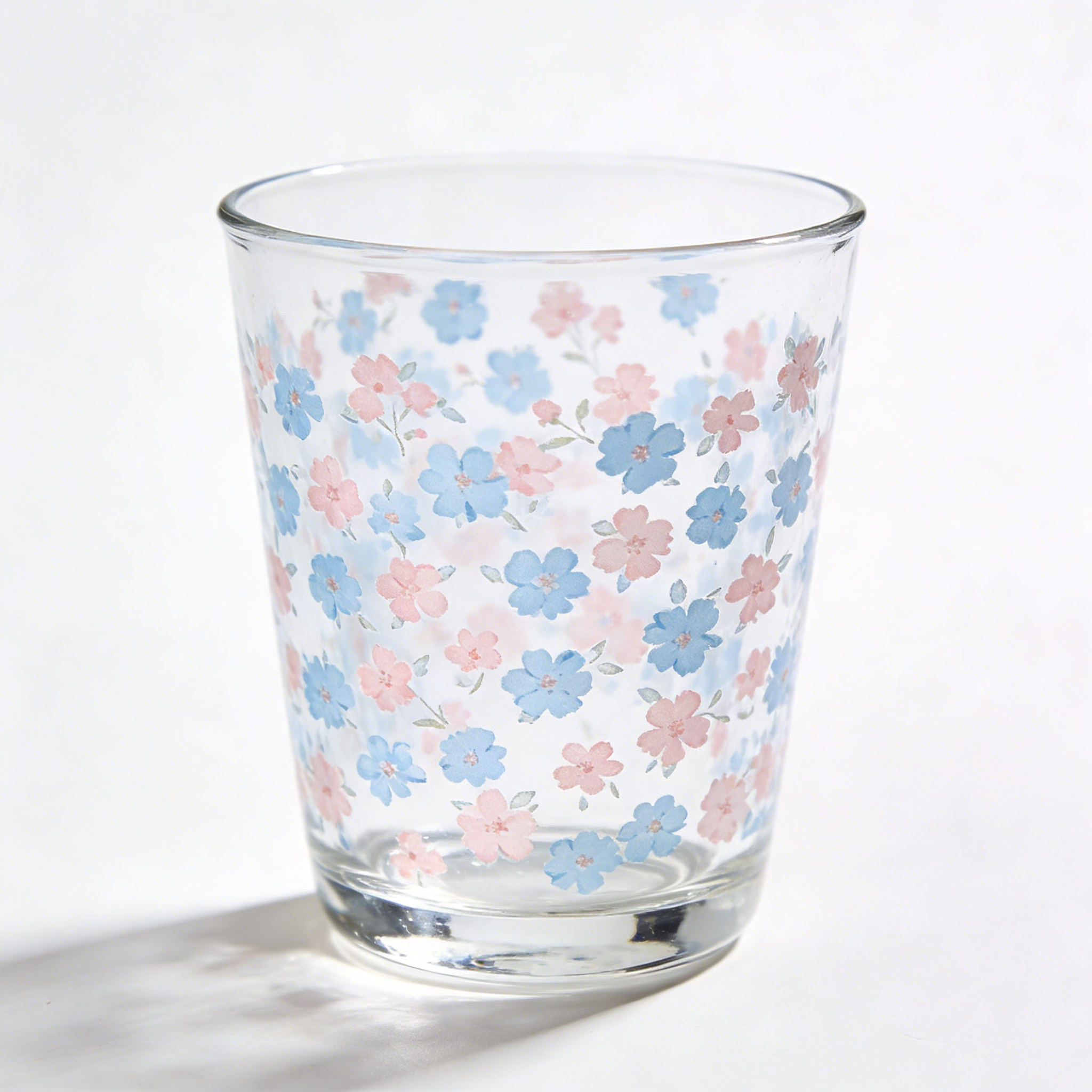 Ditsy Floral Glass Tumbler in Pink & Blue
