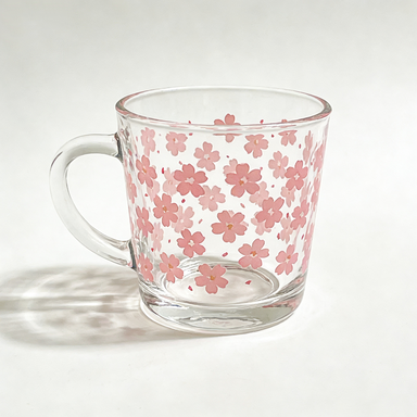 Pink Cherry Blossom Clear Glass Mug