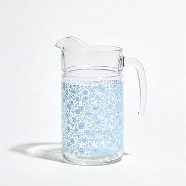 Blue Floral Glass Pitcher