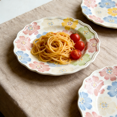 Vintage Flower Print Ruffled Edge Plate