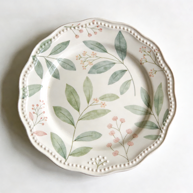 Beaded Rim Botanical Leaf Ceramic Plate