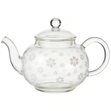 White Cherry Blossom Glass Teapot