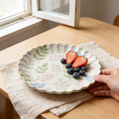Pastel Botanical Scalloped Rim Plate