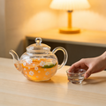 White Cherry Blossom Glass Teapot