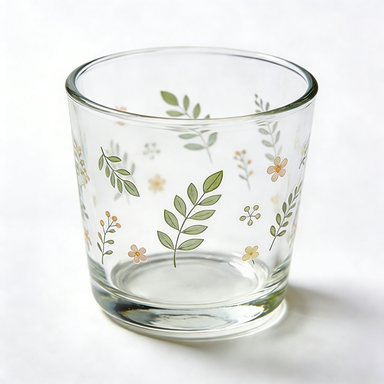 Minimalist Green Leaf & Mini Floral Glass Tumbler