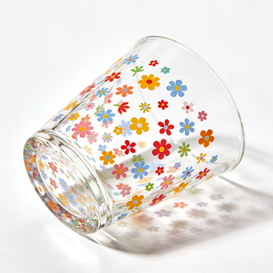 Rainbow Ditsy Floral Glass Tumbler