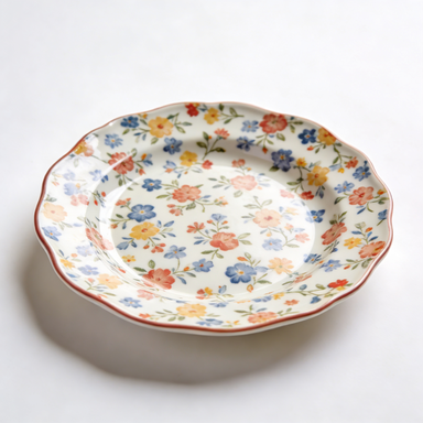 Scalloped Rim Vintage Floral Ceramic Plate
