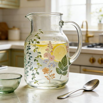 Vine Floral Glass Pitcher